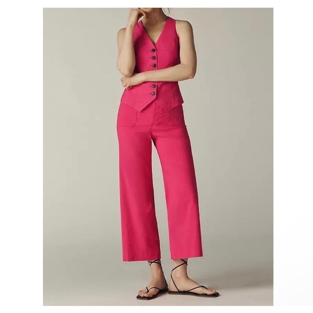 Anthropologie Maeve The Colette Ankle Cropped Linen Wide Leg Pants Pink 26